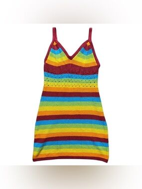 ULTRA FLIRT Striped Multi-Color Mini Crochet Knitted Dress
